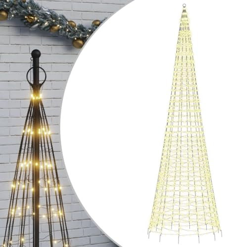 vidaXL LED Weihnachtsbaum für Fahnenmast, Beleuchtet Christbaum mit 1534 LEDs, Tannenbaum Lichterbaum mit 8 Beleuchtungsmodi, Weihnachtsbeleuchtung Weihnachtsdeko, Warmweiß 500 cm