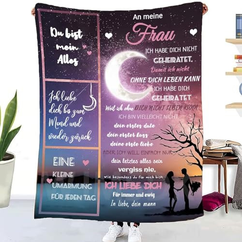 Personalisierte Decke Geschenke für Ehefrau von Ehemann, Kuscheldecke Flauschige An Meine Frau, Geburtstag Weihnachten Hochzeitstag Geschenke für Frauen, Extra Weich & Warm Flanell Fleecedecke