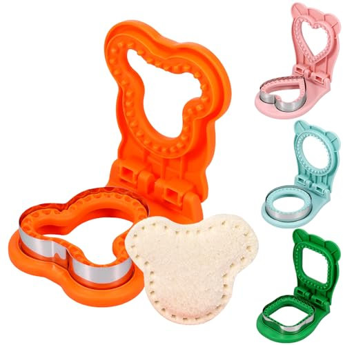 4 formine per sandwich e sigillanti per bambini, in acciaio inox, tascabili, fai da te, a forma di orsetto, formine per biscotti, regalo per bambini, adulti, ragazzi e ragazze
