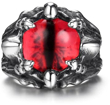 GTHIC Edelstahl Gothic Evil Eye Ring für Männer Frauen Punk Dragon Claw Biker Ringe Schmuck Geschenk Rot Größe 8