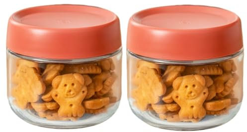Mini-Frischhaltedosen aus Glas, mit Deckel, auslaufsicher, kleine Behälter für Portionen, Dip-Soße, Snacks, Nüsse, Joghurt, Gefrierschrank, mikrowellengeeignet, transparent, finnisches Rot, 2 Stück