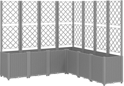 vidaXL Pflanzkübel mit Rankgitter, Blumenkübel mit modularem Design Rattan-Optik, Blumentopf für Terrasse Garten, Blumenkasten Pflanzkasten, Hellgrau PP