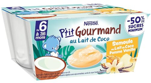 NESTLÉ BÉBÉ - P'TIT GOURMAND LAIT DE COCO, SEMOULE VANILLE DES 6 MOIS 4X90G