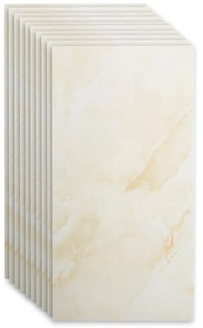 Wandpaneele Marmor Design, 10 Stück 60cm x 30cm Wandverkleidung Selbstklebend, PVC Fliesenaufkleber Wandfliese Aufkleber (Beige Slate)
