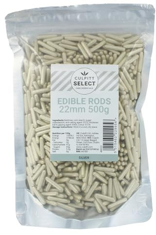 Culpitt Select Sprinkles | Silver Sugar Rods, Cake Sprinkle Decorations For Cakes, Cupcakes, Cookies, Ice Cream, and Desserts | 22mm | 500g
