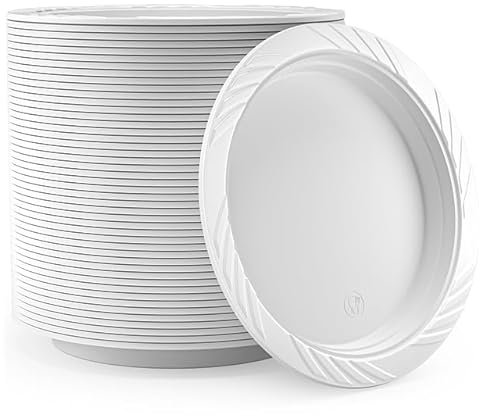 Shefa Pack of 400 White Plates, Reusable & Washable, Heavy Duty Dinnerware, Microwave-Safe Crockery - Ideal for Birthday, Parties, Camping, Catering (7 inch Plates, White)