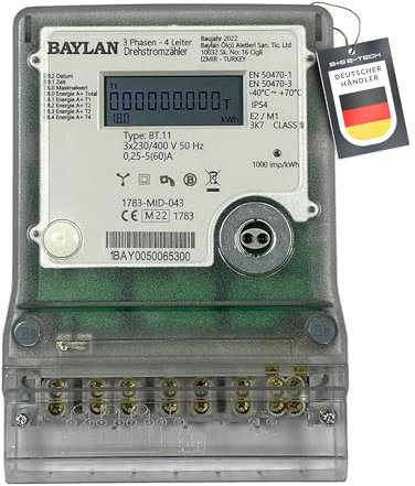 B+G E-Tech [BT.11 - MID 24] Drehstromzähler für Zählerplatzmontage - MID zertifiziert, Direktmessung bis 60A, Einzeltarifzähler mit interner Uhr, IR & RS485 Schnittstelle