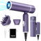 7MAGIC Travel Ionic Hair Dryer, Lightweight Foldable Blow Dryer with Diffuser for Curly Hair & Constant Temperature Care, Anti-Hair Suction Technology Hairdryers for Women, Purple