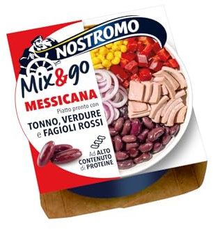 Nostromo - Piatto pronto Mix&Go alla Messicana con Tonno, Verdure, e Fagioli Rossi. 1 confezione da 190gr