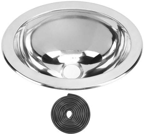 Fregadero Ovalado de Acero Inoxidable con un Solo Cuenco, Montaje Empotrado, 290x220x120mm, Resistente Al óxido con Orificio de Drenaje de 40mm para Barco, Caravana,