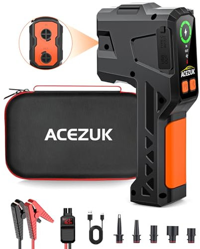 ACEZUK Booster Batterie Voiture 4000A, 3 en 1 Booster Batterie Portable 12V(Jusqu’à 8L Gas ou 6.5L Diesel), Pompe à Air avec 5 Air Nozzles, Jump Starter avec Lampe de Camping, LCD Clip Intelligent