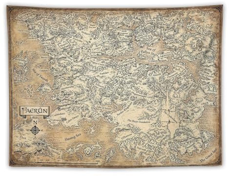 Faerûn – Forgotten Realms Board Gaming Map Poster Wandteppich Scroll Tapisserie Kunst Malerei Bild Schlafzimmer Dekor Zuhause 76,2 x 101,6 cm