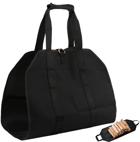 Tceapoo Brennholz Log Tragetasche für Kaminholz, Faltbarer Kaminholztasche mit Verstärkter Griff, Kaminofen Zubehör für Drinnen und Draußen, Groß Tragetasche für Kamine, Holzöfen, Brennholz, Camping