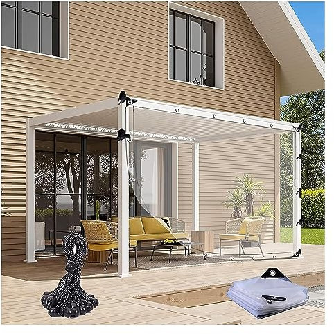 PE-Wasserdichter transparenter Außenplanen-Vorhang mit Ösen, transparente Seitenteile für Pergola, Veranda, Pavillon, Cabana, wetterfest und langlebig