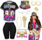 ﻿9pcs 90s Hip Hop Outfits Accessories Set for Adults, Rapper Rocker Fancy Dress Kit with Hat Shirt Dollar Sign Ring Bracelet Necklace Glasses Inflatable Radio Microphone for Disco Theme Party (L)