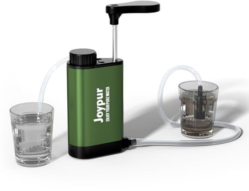 Joypur Filtre à eau Survie en plein air - Filtre à eau potable en métal avec une capacité de filtration de 6000 L Purificateur d'eau portable pour le camping la randonnée l'urgence etc. (Vert armée)