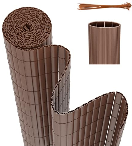 Hebitod PVC Sichtschutzmatte, 80x600cm Standard Sichtschutz, Verdreifachen Verstärkung Innen, Garten Balkon Terrasse Sichtschutzzaun mit Kabelbindern, Balkonverkleidung Zaunblende, (Braun)