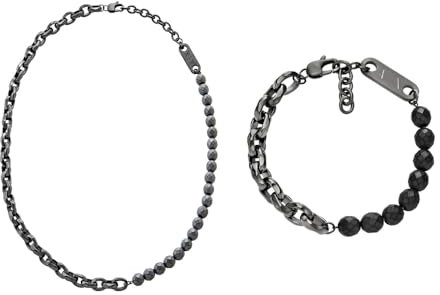 Armani Exchange Herren Gunmetal Edelstahl Halskette und Armband, Set
