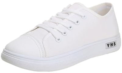 RenDiuJups Zapatillas de Lona para Mujer – Sneakers Transpirables con Cordones, Zapatos Planos Ligeros y Cómodos, Zapatillas Blancas Clásicas para el Día a Día(White,37 EU)