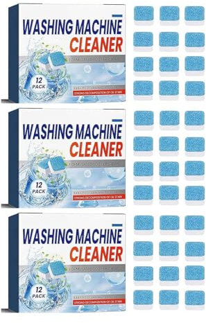 Washing Machine Cleaner Descaler - 12 Pack Deep Cleaning Tablets for Front Load & Top Load Washers, Clean Inside Drum and Laundry Tub Seal, Removes Odor, for Long-Lasting Freshness (1, 3 Box)