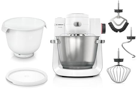 Bosch Küchenmaschine Serie 6 MUMS6EW18, 2 Schüsseln (Edelstahl, Kunststoff), 7 Stufen, Knethaken/Rühr-/Silikonbesen, weiß
