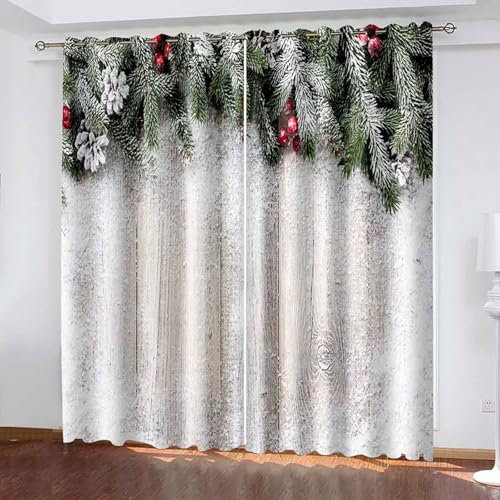AMDXD Gardine Vorhang, Weihnachten Dekorationen Ösenschal Blickdicht B137 x H229 cm/Pcs (2er Pack), Thermovorhänge Kälteschutz Schallschutz Grün Beige Weiß 137x229cm
