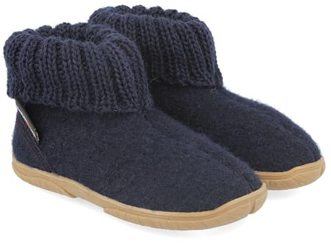HAFLINGER Fidelius Toni Kinder Hüttenschuhe aus Wollwalkstoff mit Gummisohle und Kragen
