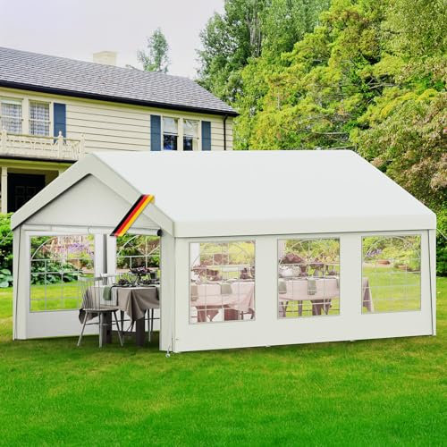 Carpa de jardín de 4 x 6 m, impermeable PE 200 g/m², estructura de acero sólido, protección UV 50+, paredes laterales extraíbles, bolsa de transporte incluida, blanco