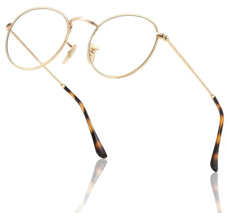 kimorn Blue Light Blocking Glasses,Anti Eyestrain & UV Protection, Round Frame Glasses for Women and Men (Glühen)