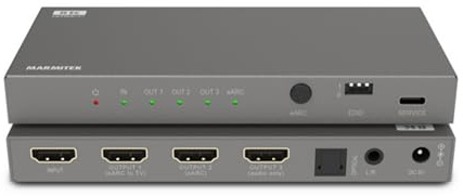 Marmitek Connect AE34 - eARC HDMI Audio Extractor - Konverter für 2 Systeme | Konverter für zwei Audiosysteme am TV mit AV-Receiver + Soundbar, 8K 60Hz, EDID, HDMI 2.1, Dolby Atmos, digital & analog