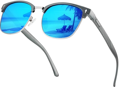 Bircenpro Klassisch Polarisiert Sonnenbrille für Herren: UV400 Schutz Sonnenbrillen Retro Halbrahmen Brille für Fahren Angeln Reisen