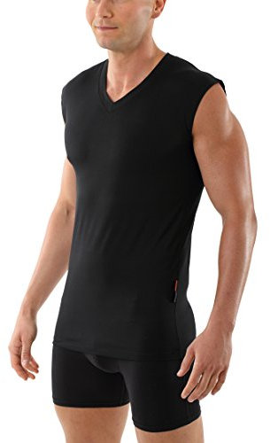 ALBERT KREUZ Camiseta Interior Negra para Hombre con Cuello de Pico, sin Mangas y de algodón elástico 07/XL