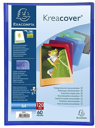 Exacompta - Réf. 5660E - 1 Protège-documents Kreacover Chromaline - 60 pochettes cristal lisse - 120 vues - pour A4 - dim 24 x 32cm - couverture en polypro semi-rigide - 8 couleurs aléatoires