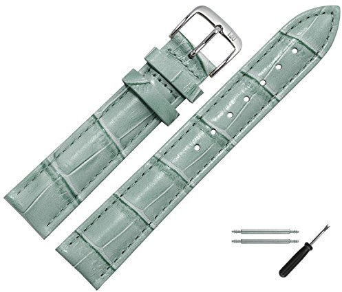 MARBURGER Uhrenarmband 18mm Leder Grau Silber Alligator Prägung Mit Naht - Montage Set 1431814000120
