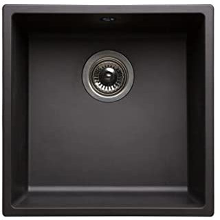 Evier 1 cuve carrée en résine noire 400x400x200mm bonde a panier en inox