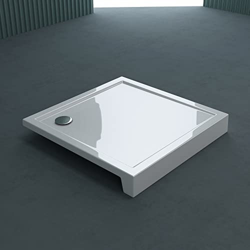 doporro Plato de Ducha 80x80x14 cm Acrílico Blanco, Cuadrado, Incluye Válvula de Desagüe AL02, Conexiones DIN, Fácil Montaje Faro1H