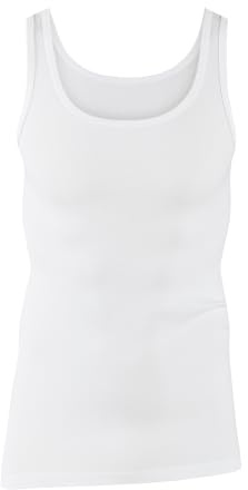 Calida Men's Twisted Cotton Athletic Shirt - Sleeveless Pure Cotton Undershirt Tank Top for Layering, White