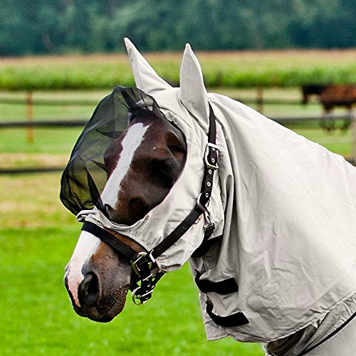 Horze Eczema Full Coverage Secure Fit Mesh Fly and Insect Mask with UV Protection and Eye Shield Design - Grey - L