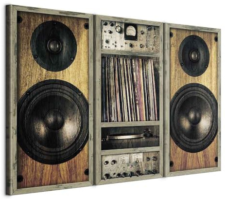 B&D XXL - Tableau Décoration Murale Salon, Ancien Rétro Musique, 60x40 cm | Clous Inclus, Impression sur Toile, Tableaux, Posters et Arts Décoratifs, Cadre en Bois, Beige, Résistant à la Décoloration