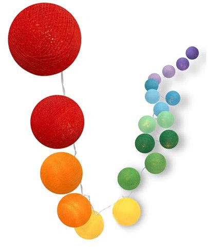 CREATIVECOTTON LED Lichterkette mit Cotton Balls inkl. Timer und Dimmer (20 Kugeln, Regenbogen)