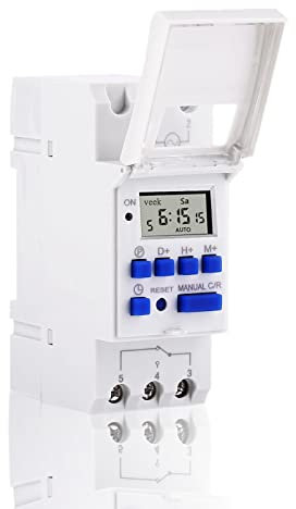 Interruptor de Tiempo programable,Akozon Interruptor de Temporizador programable Digital Rail DIN semanal 7 días Pantalla LCD relé electrónico programable (24V)
