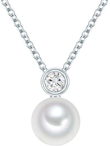 Valero Pearls Damen-Kette Sterling Silber 925 Süßwasser-Zuchtperlen mit Zirkonia weiß - Halskette für Frauen mit Süßwasser-perle