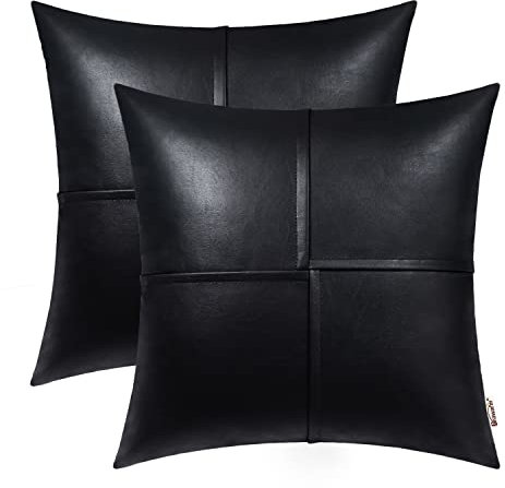 BRAWARM Kunstleder-Kissenbezüge, 55,9 x 55,9 cm, schwarze Leder-Kissenbezüge, handgenähtes Leder, dekorative Zierkissen Wurfkissen für Couch, Sofa, Bett, Wohnzimmer, Zuhause, Garten, 2 Stück