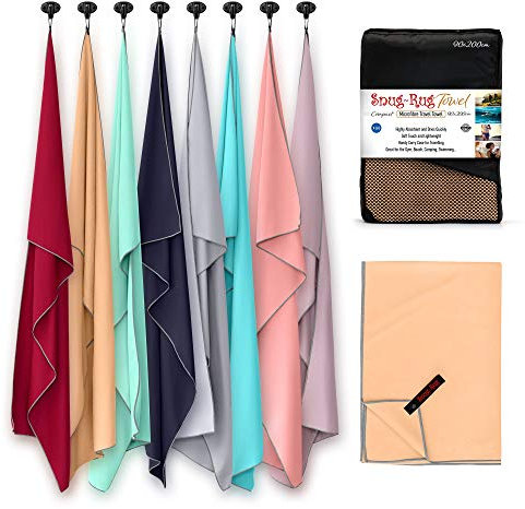 Snug Rug Microfibre Beach Towel Extra Large XL 200 x 90cm Super Absorbent Quick Drying Lightweight Sand Proof - Sand Beige