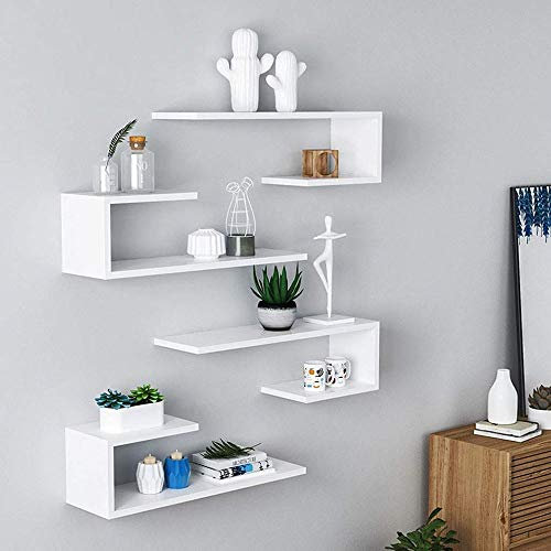 JTKDL Industrial Rustic Modern Wood Ladder Wall Shelf U-shaped Design Bookshelf Diy Shelving Wall Mounted Floating Shelves,Wall TV Cabinet Storage Shelf ( Color : 2-White )