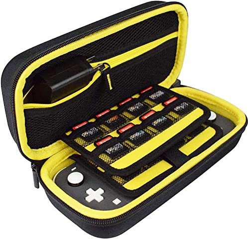 TAKECASE Custodia da trasporto per Nintendo Switch Lite, custodia da viaggio adatta per adattatore/caricabatterie, include 19 carte di gioco, custodia per accessori, maniglia, custodia rigida - giallo