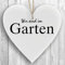Herzschild Holzherz Holzschild 16 x 16 cm Wir sind im Garten weiß Dekoschild Wandschild Schild Holz Geschenk