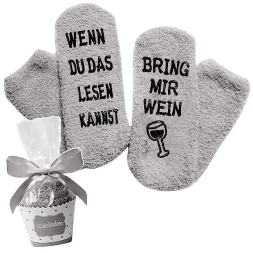 Rocking Socks Flauschige Luxus Wein Socken mit BRING MIR WEIN Kuschelsocken/originelles Geschenk für Damen und Herren zu Weihnachten. 1 Paar, Einheitsgröße