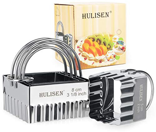 HULISEN Square Crinkle Cookie Cutter Set (4 Pieces/Set), Biscuit Cutter with Handle, Stainless Steel Scone Cutter, Professional Baking Dough Tools (Ripple Square)