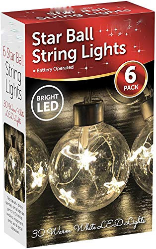 ADEPTNA Premium Pack of 6 Bright 30 LED Star Ball String Light – Battery Operated Ball Fairy Lights Festive Décor Lightning for Home Xmas Wedding Engagement Party